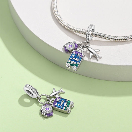 Camera, Plane and Suitcase Triple Dangle Charm