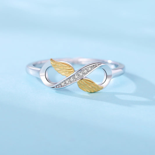 Wings with Infinity Symbol Adjustable Ring