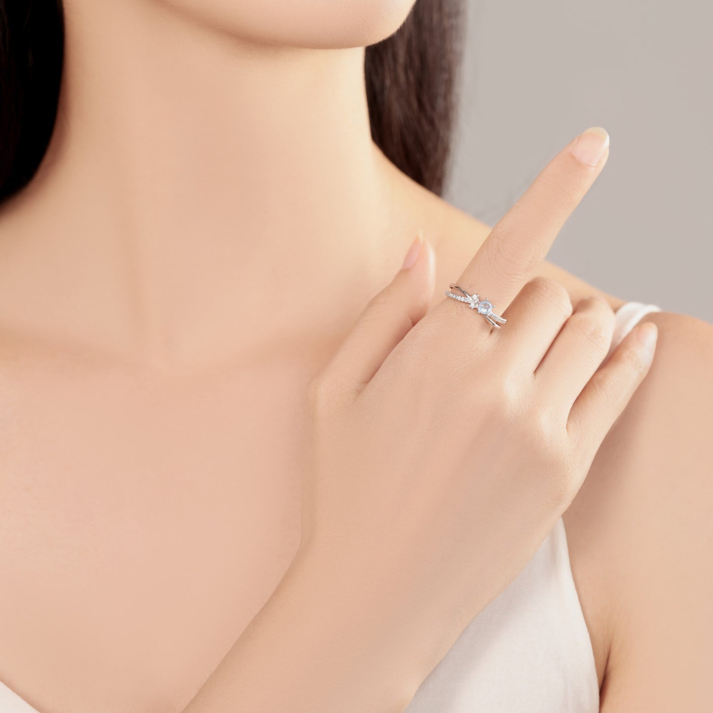 Iridescent Moonstone Double-Layer Star Adjustable Ring