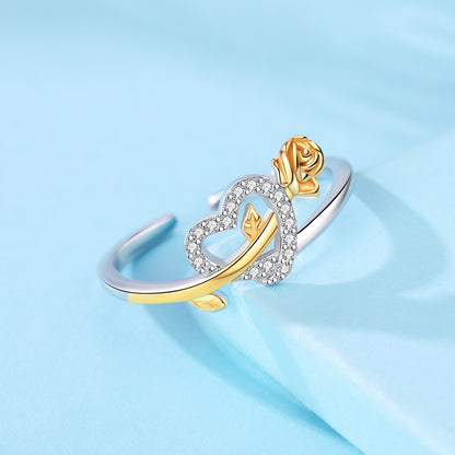 Adjustable rose heart knot ring