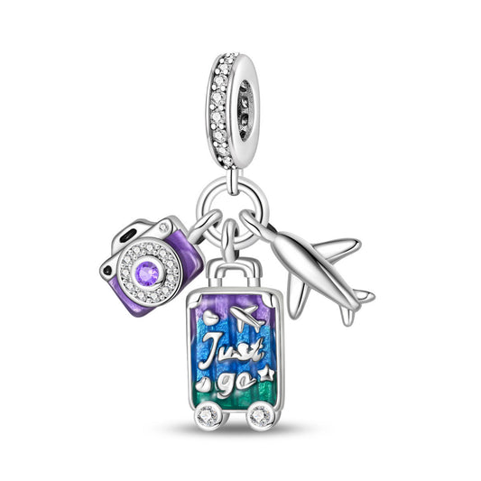 Camera, Plane and Suitcase Triple Dangle Charm