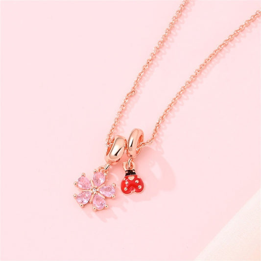 Summer Pink Zircon Flower Necklace
