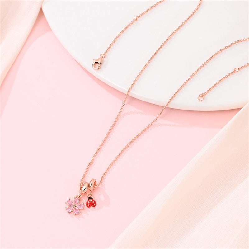 Summer Pink Zircon Flower Necklace