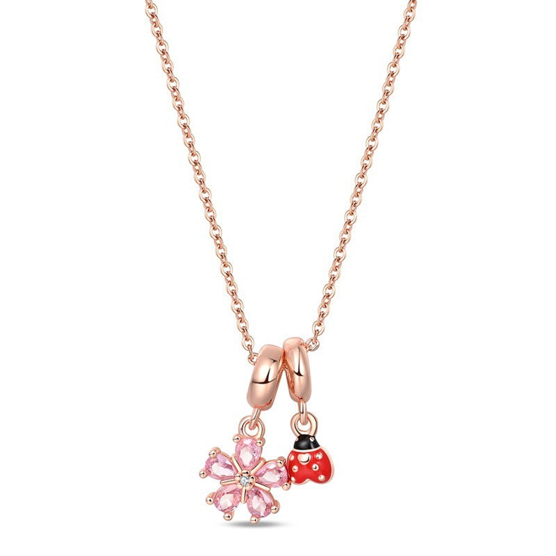 Summer Pink Zircon Flower Necklace