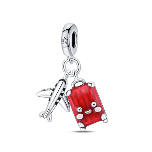 Airplane and red suitcase pendant