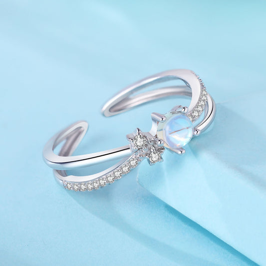Iridescent Moonstone Double-Layer Star Adjustable Ring