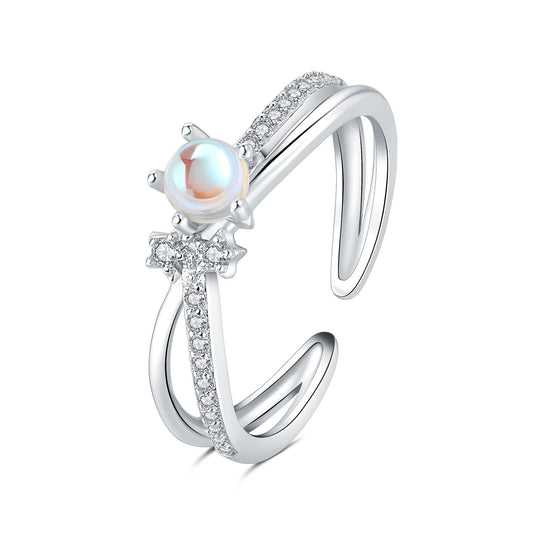 Iridescent Moonstone Double-Layer Star Adjustable Ring
